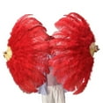 thumbnail image 4 of Customized 100*60CM Red Ostrich Feather Fan 13 Bones Wedding Foldable HandHeld Fans Stage Performance Props, 4 of 7