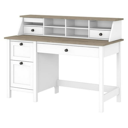 Maklaine 54W Desk w/ Drawers and Organizer in Shiplap Gray/White - Eng Wood