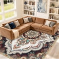 thumbnail image 5 of 8x10ft Washable Area Rug For Living Room  Vintage Boho Floral Medallion Non-slip Low Pile Indoor Carpet Bedroom Dining Home Office(beige White), 5 of 7