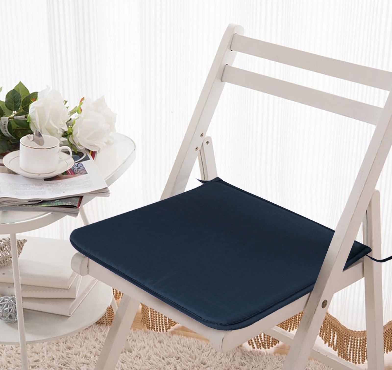 Outdoor Indoor Waterproof Seat Cushions,16x16 Inches Patio Chair Cushion with Ties,Machine Washable Seat Pad for Home Garden Kitchen Dining Office Chair, Navy