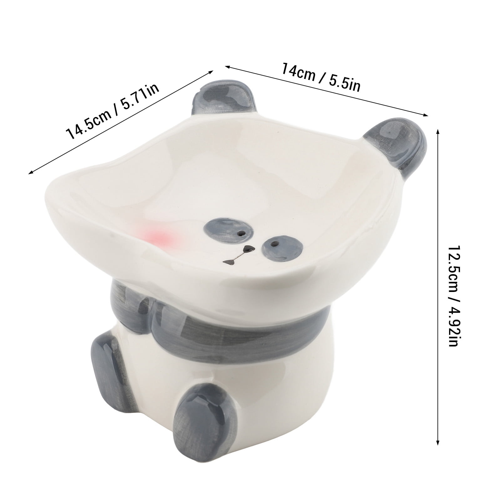 Suodoka Ceramic Cartoon Panda Snack Serving Bowl, Multifunctional Anti-Knockover Pet Food and Water Dish for Dogs and Cats, Cute Animal Theme Green Home Decor, Compact Size 5.71 in / 14.5 cm