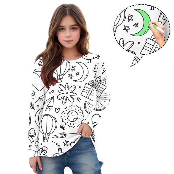 TFEOQRY Toddler Girls Long Sleeve Interest Graffiti Prints Shirts Cute Crewnecks Tops Casual Blouses Clothes