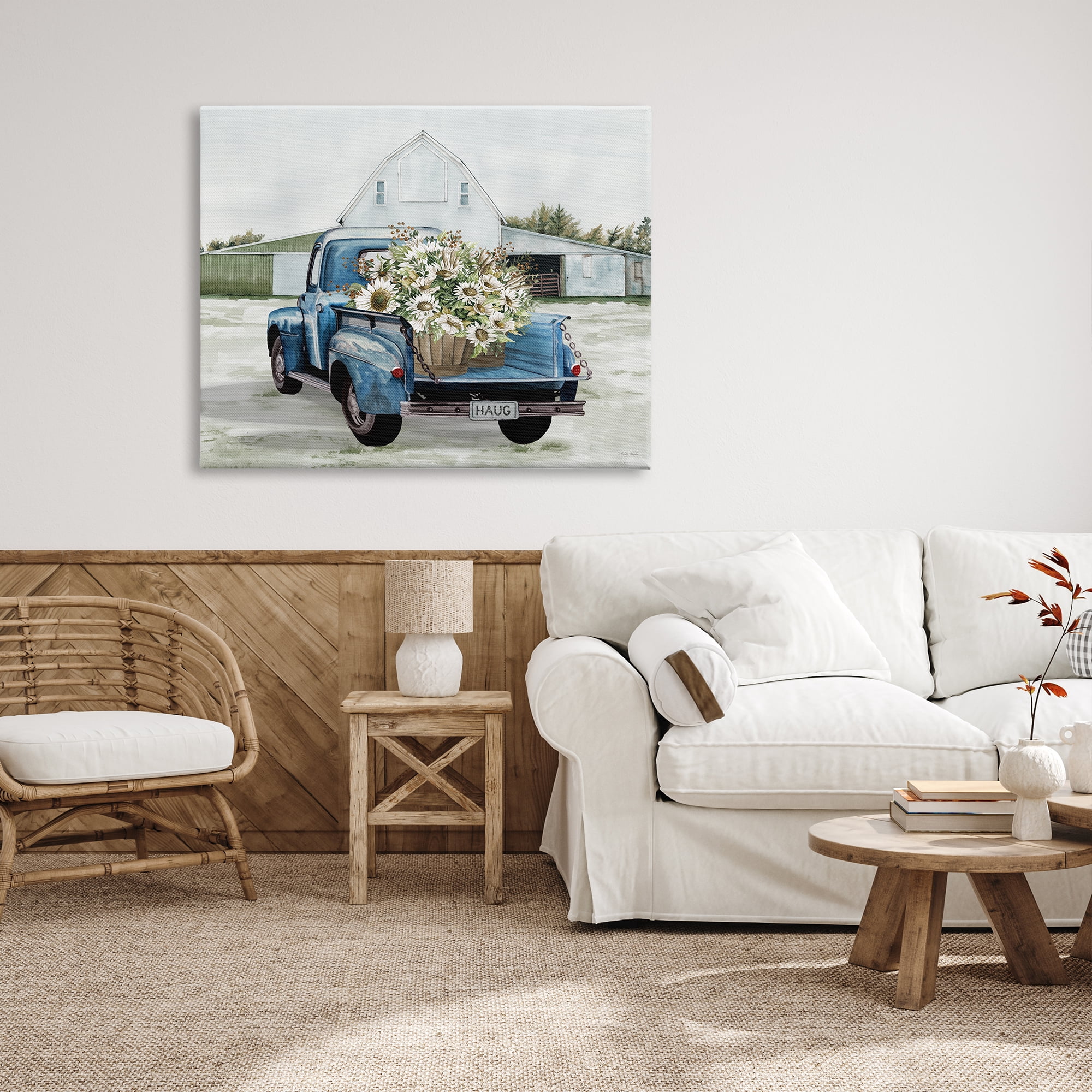 Stupell Industries Sunflower Truck at Farm Transportation Painting Gallery Wrapped Canvas Print Wall Art, 48 x 36