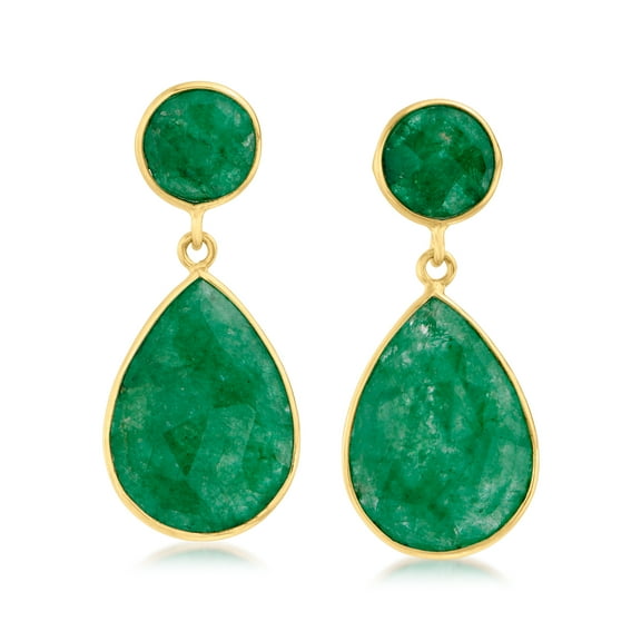 Ross-Simons 22.20 ct. t.w. Emerald Drop Earrings in 18kt Gold Over Sterling, Women's, Adult