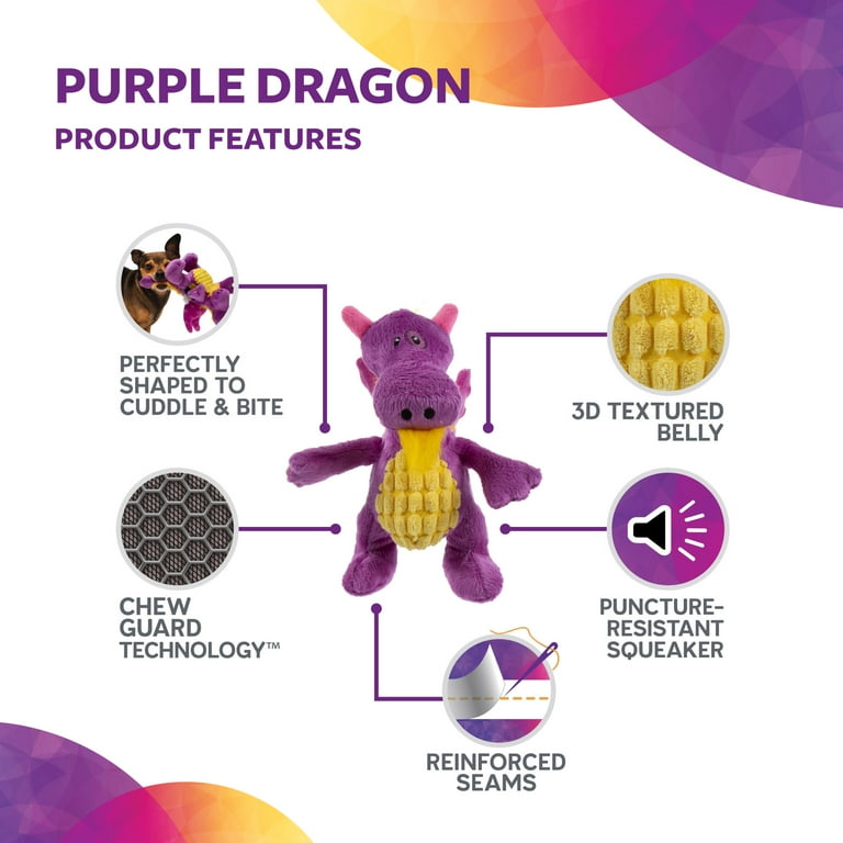 TrustyPup Dragon Squeaky Plush Chew Guard Dog Toy, Large Purple