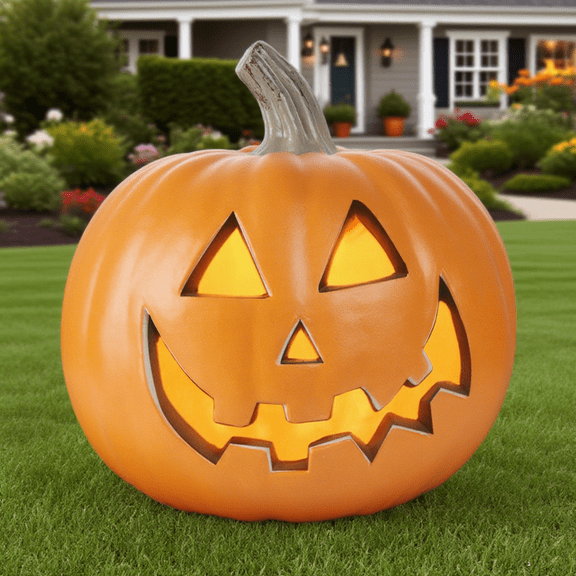 10" Light-Up Jack-O'-Lantern With Spooky Lights - Halloween Pumpkin Indoor/Outdoor Decoration
