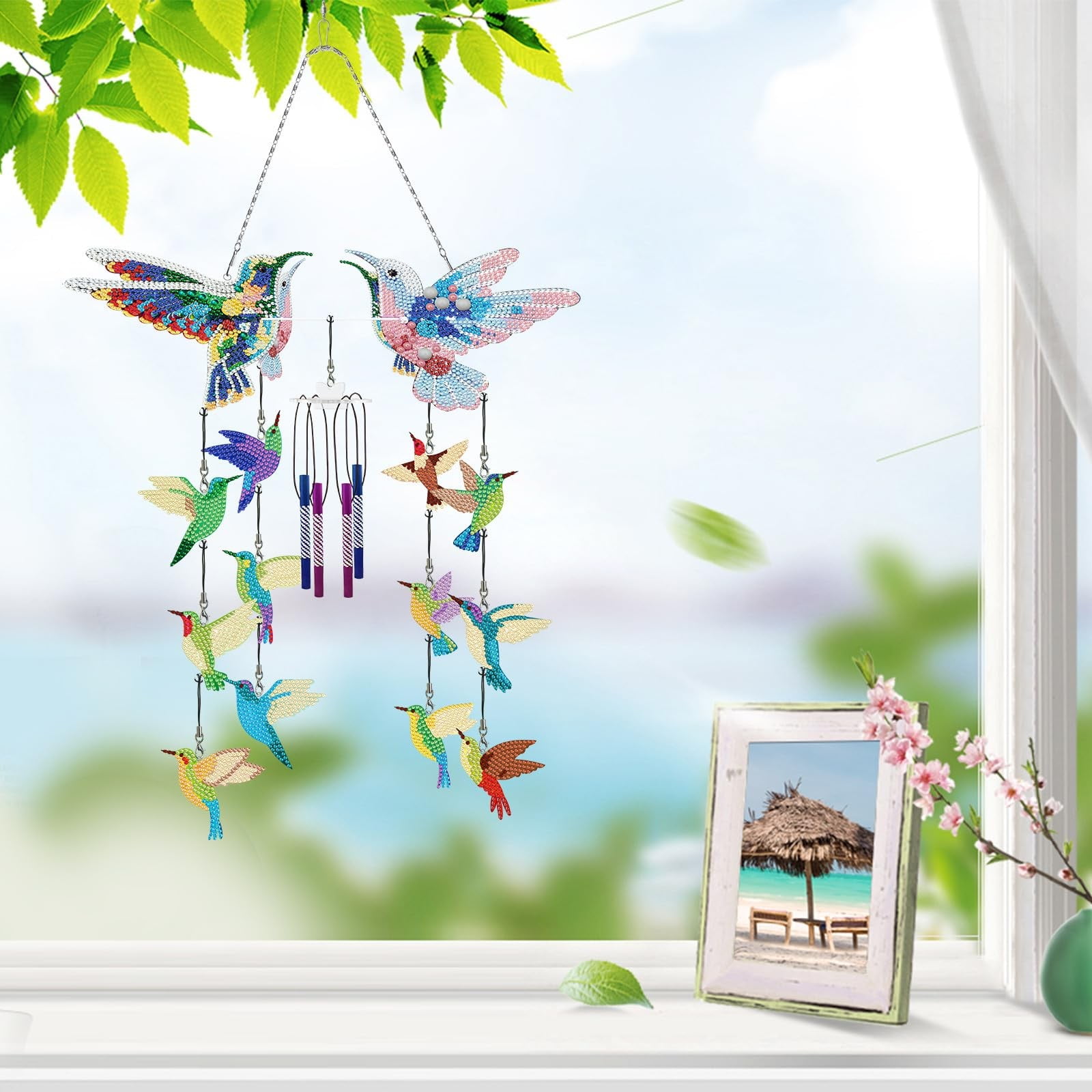 pdqouc DIY Dotted Diamond Art Painting Wind Chime Kit Three Dreamy Sun Catchers Diamonds Dot Paintings Hanging Ornaments for Spring Home Garden