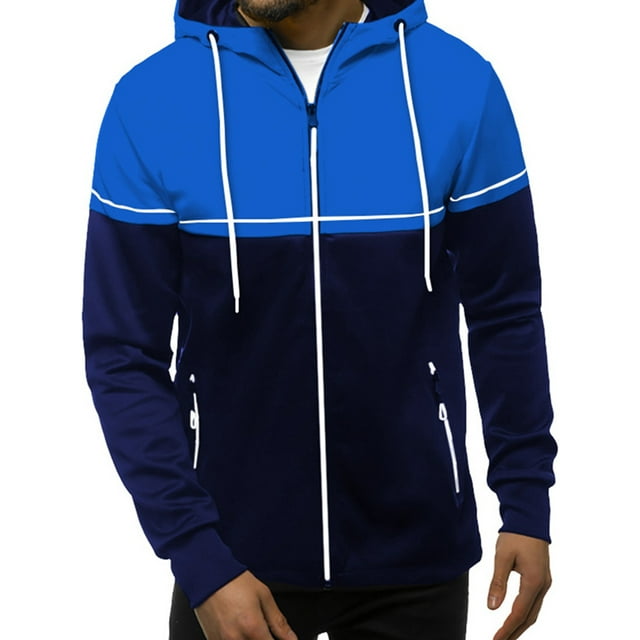 Fashnice Chandail en Molleton Homme à Fermeture Éclair Complète Chandails en Molleton à Capuche Coupe Régulière Cardigan de Sport Bleu G