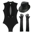 thumbnail image 6 of TiaoBug Women's Figure Skating Performance Dance Costume Sleeveless Rhinestones Bodysuit with Gloves Hat Black L, 6 of 7