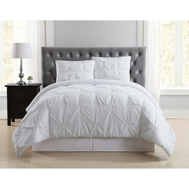 Truly Soft Pleated White Twin XL Comforter Set