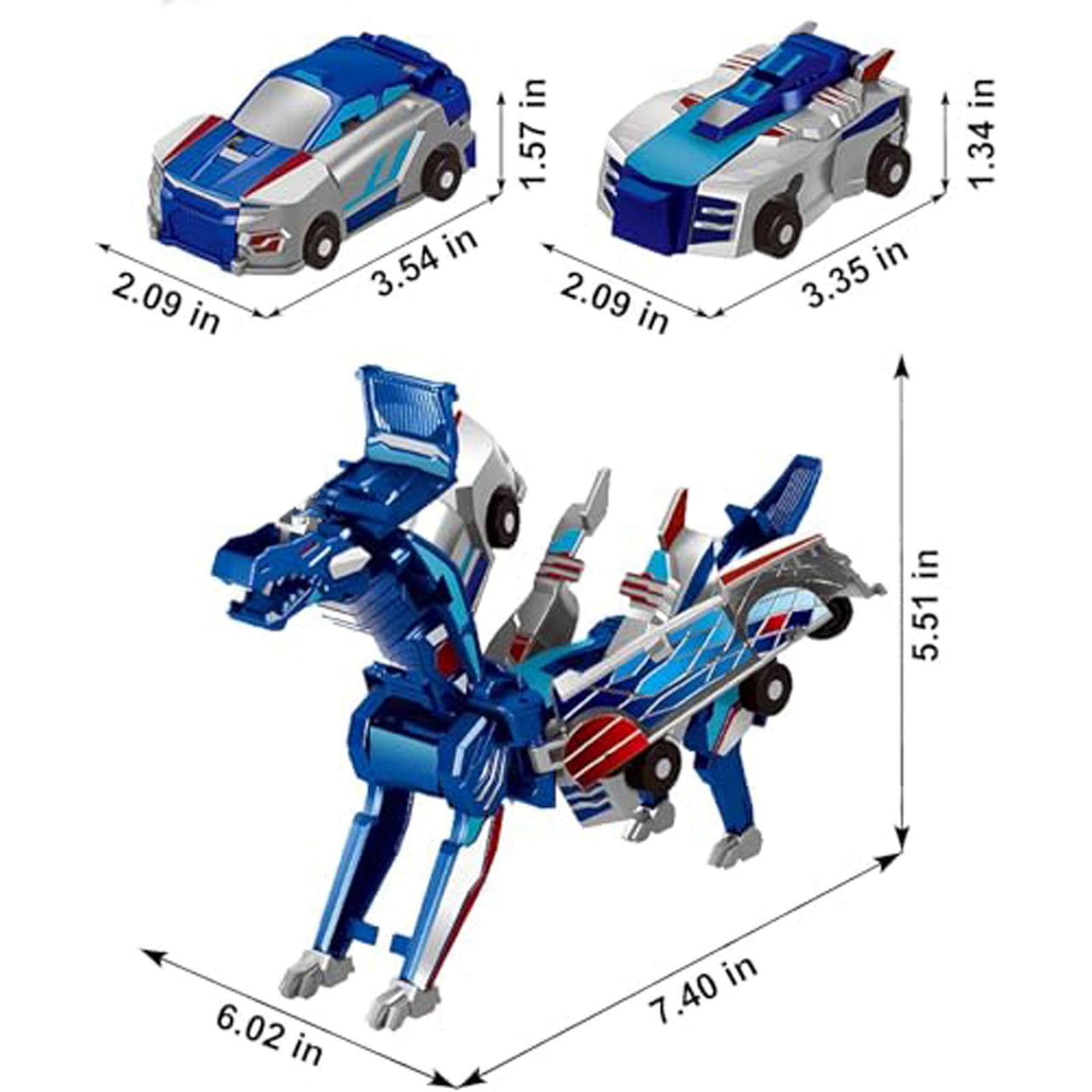 2in1 Transforming Dinosaur Toys，Transformation 2 Pack Car Toy with Collision Transforming Car for Girls Age 4-6 |Party Gift for Birthday, Christmas (Blue Dragon)