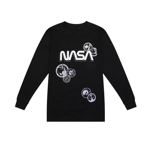 NASA - Camiseta Racimo de Manga Larga para Hombre (Negro)