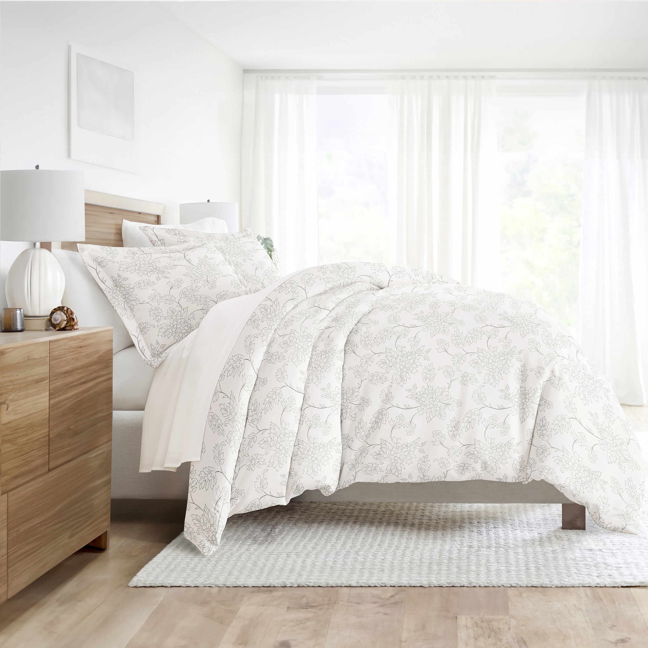 Noble Linens Gray Vine Pattern 3-Piece Duvet Cover Set, King/Calking