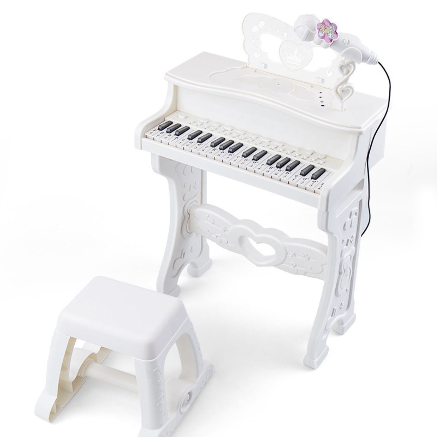 37 Key Grand Kids Play Piano Keyboard Electronic W/Microphone  & Stool White 