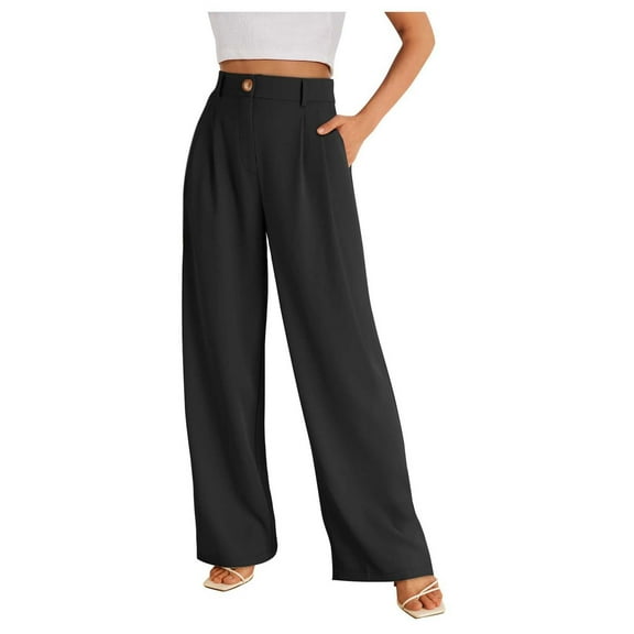 Women's High Waist Wide Leg Dress Pants Elastic Back Dressy Trousers