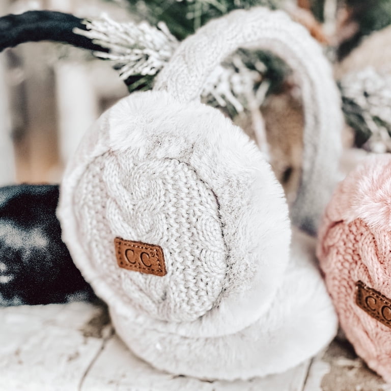 C.C. Cable Knit Faux Fur Earmuffs Beige Adjustable‎ Winter Warm New Outdoors CC Cable Knit Earmuffs - Walmart.com main image 3
