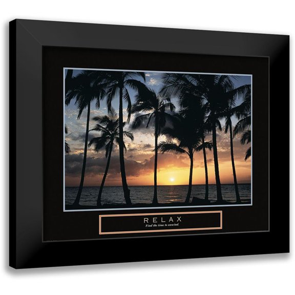 Frontline 14x12 Black Modern Framed Museum Art Print Titled - Relax - Palm Trees
