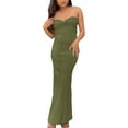 thumbnail image 2 of Women's Summer Sexy Casual Long Knitted Wrap Dress Low Cut Bra Solid Split Design Comfortable Flowy Elegant Outfit, 2 of 2