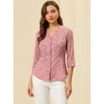 thumbnail image 2 of DARING DIVA Women's V Neck Polka Dots 3/4 Sleeve Casual Button Blouse XS Pink, 2 of 6
