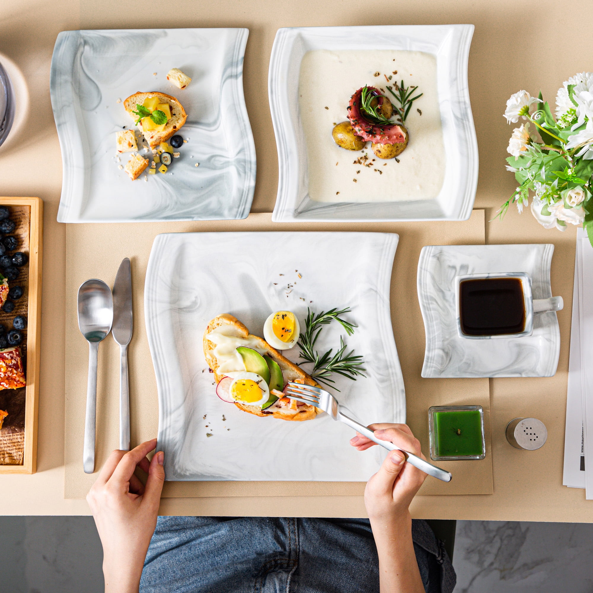 Buy MALACASA, Series Flora, 30Piece Porcelain Dinnerware Set, Marble