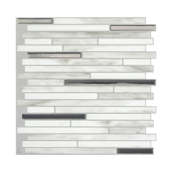 Smart Tiles Peel and Stick Backsplash Wall Tiles, Mosaic Grey Marble, 4pcs, 9.88in x 9.7in