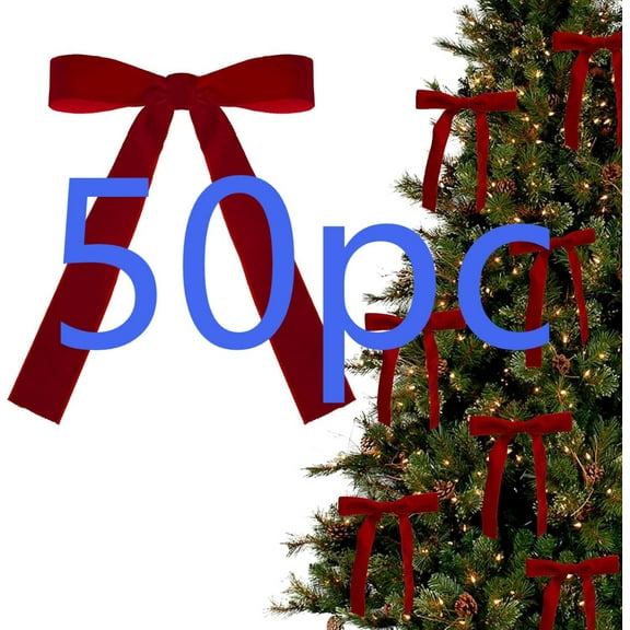 LGCASL 12Pcs Red Velvet Bows for Christmas Tree Decorations Wreath Garland Velvet Bows with Gold Ties (Red), 12*Belts Bow Pendant Red