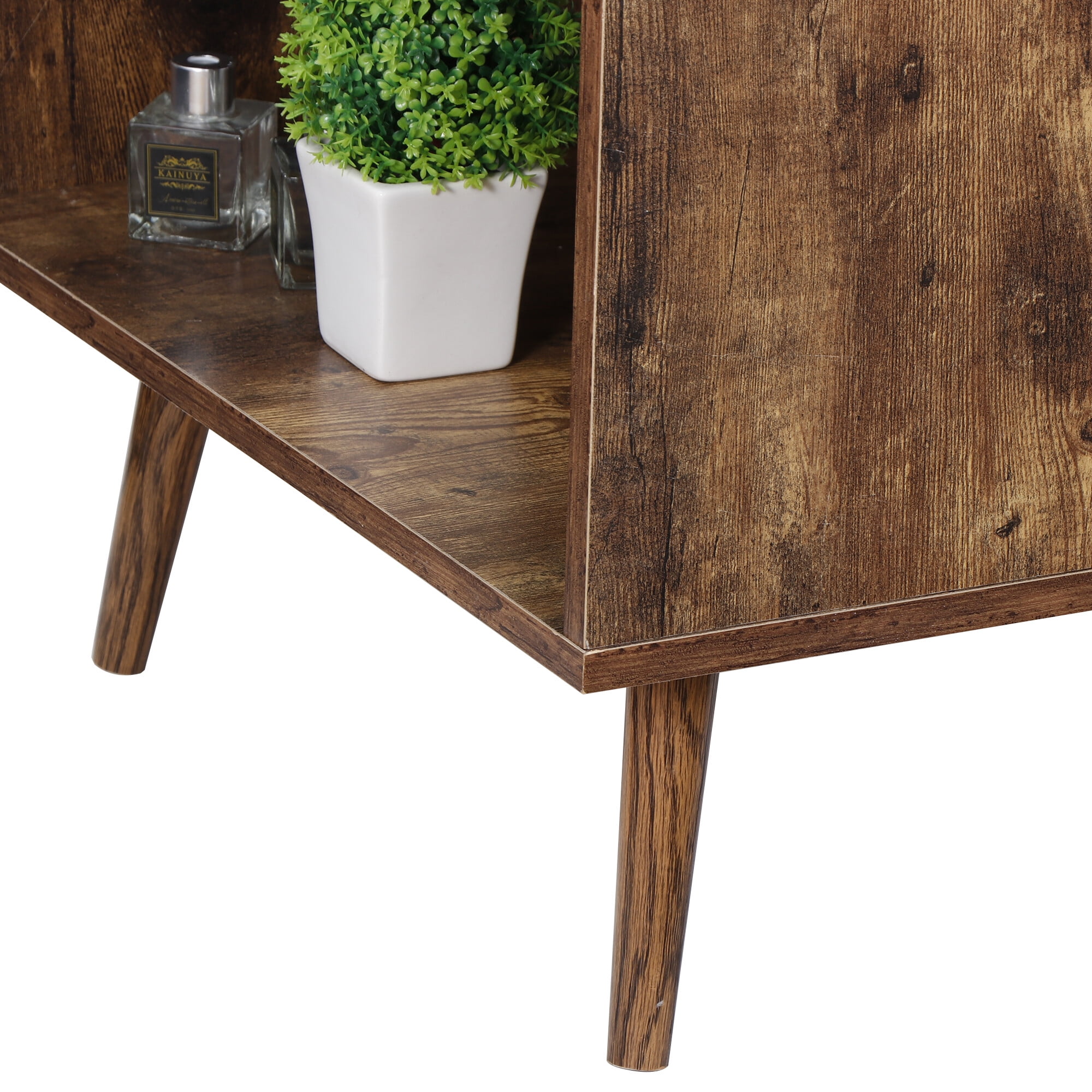 HomGarden 2-Tier Wood Coffee Table Retro Sofa Side Table Cocktail Table for Living Rom Brown