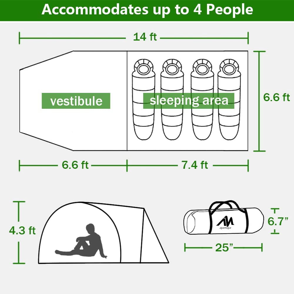 Tunnel Tent for Camping, 2WIN2BUY 3-4 Person Camping Tents with2 Rooms Design - Detachable Bedroom & Vestibule with Footprint, Easy Setup for Outdoor
