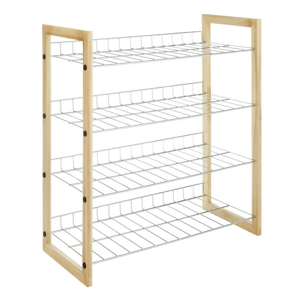 Whitmor 4 Tier Closet Shelf Storage Organizer Natural Wood & Chrome