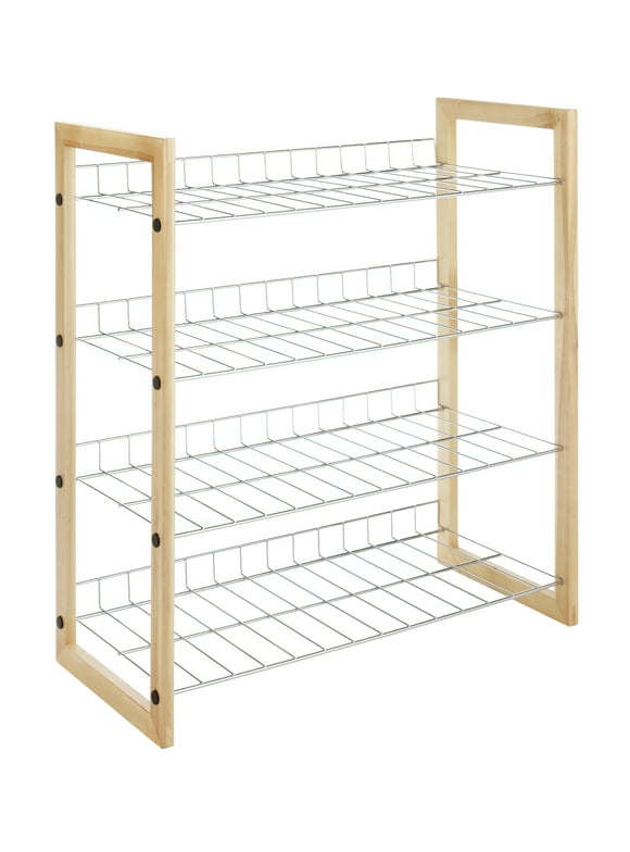 Whitmor 4 Tier Closet Shelf - Storage Organizer - Natural Wood & Chrome - 11.63"x 25.0" x 27.5"