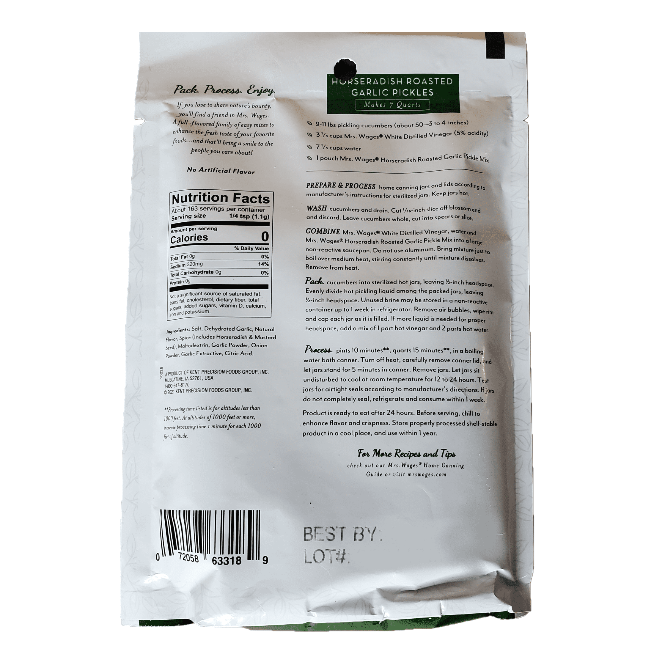 (2 pack) Mrs. Wages Horseradish Roasted Garlic Pickles Quick Process Mix | Simple-to-Use | Flavorful Spice | Easy Way to Make Pickles | 6.5 oz Packet