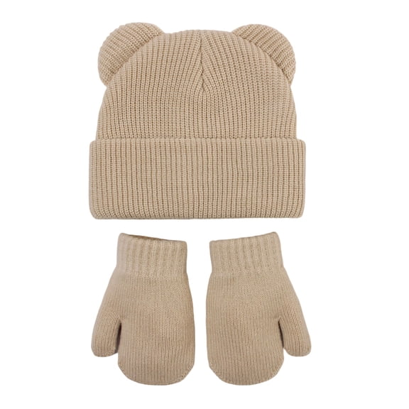 GXWEA Toddler Hat Toddler Bear Ear Knit Beanie Mitten Scarf Set Thick Warm 3 Piece Winter Accessory Kit