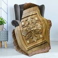 thumbnail image 4 of Antique Soft Flannel Fleece Throw Blanket, Wooden Art Frame View Retro Design Lover Classic Carving-like Royal Motif, Cozy Plush for Indoor and Outdoor Use, 60" x 80", Khaki and Brown, by Ambesonne, 4 of 5