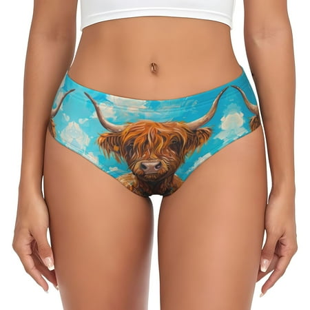 Womens Underwear - Cute Cow Sunflowers Art No Show Seamless Underwear for Women  Soft Stretch Sexy Women s Panties  Cute Hipster Ladies Panties Bikini Underwear Briefs