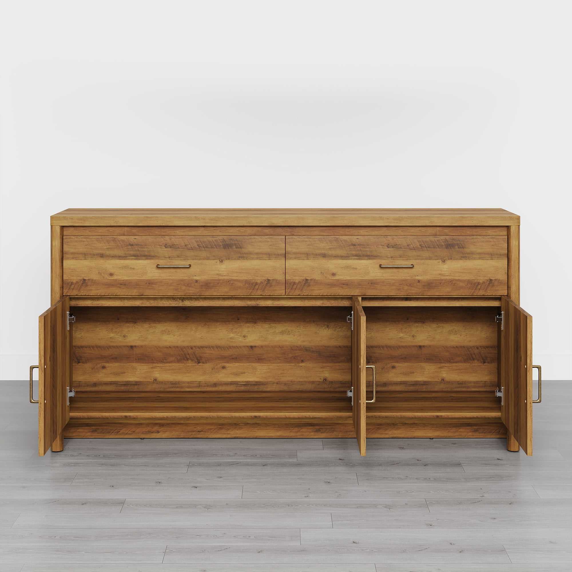 Spruce & Spring 59" Curved Sideboard Buffet Cabinet with Storage, Modern 3-Door 2-Drawer Credenza for Dining Room Living Room Entryway, Oak