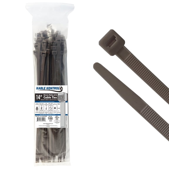 Kable Kontrol Zip Ties - 14" Long - 100 Pc Pk - Brown - Nylon - 120Lbs Tensile Strength