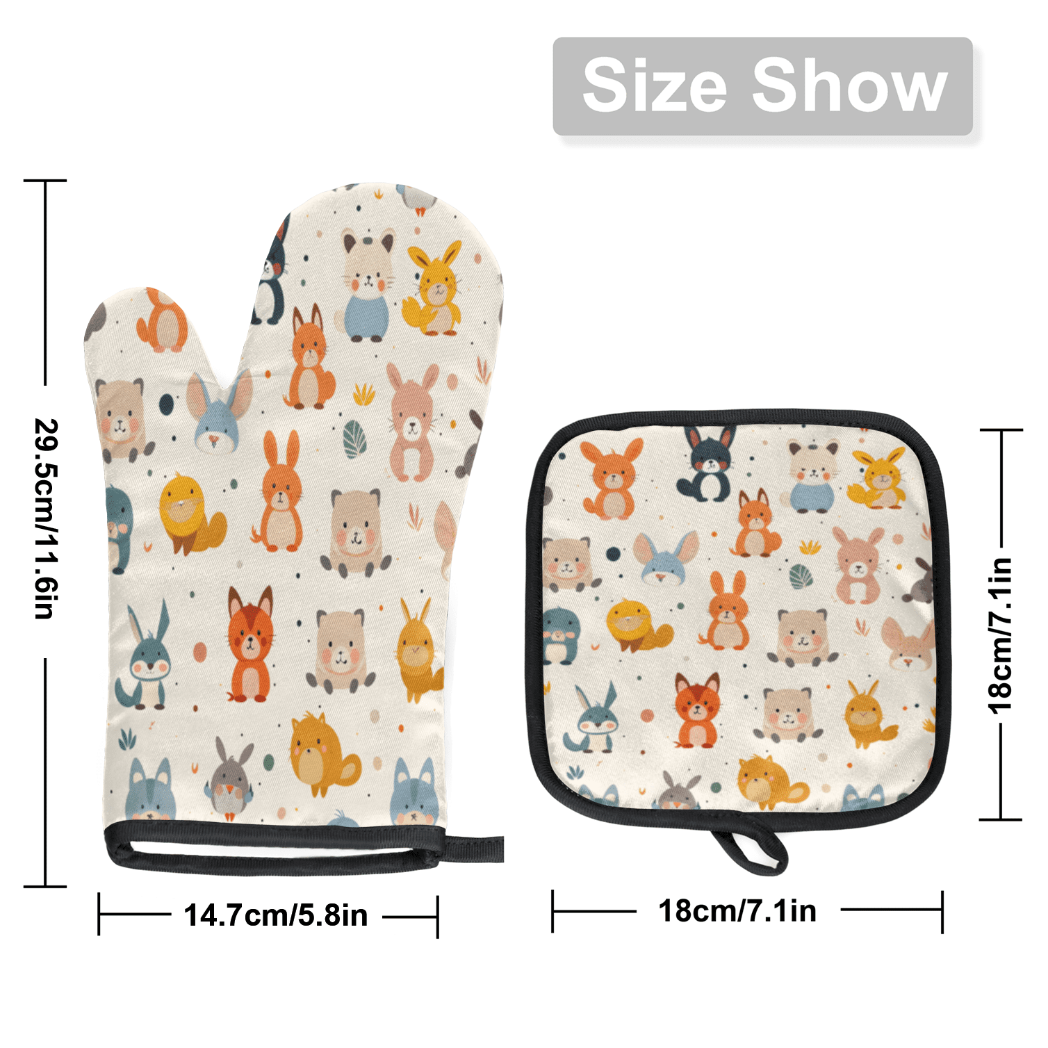 CURLYOOT Animals Oven Mitts and Pot Holders Sets of 2, Non-Slip Washable Cute Forest Animals Hot Pads and Oven Gloves for Kitchen Cooking Baking