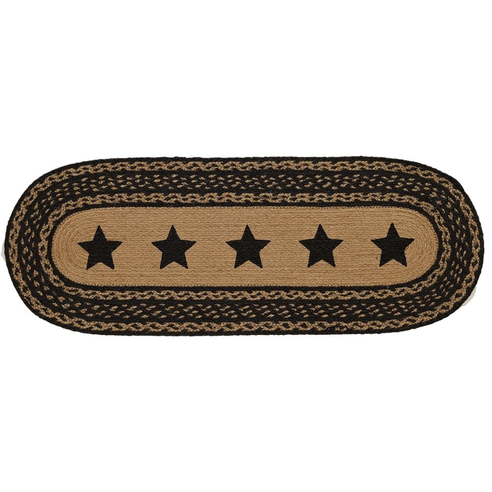 Tan Black Red Oval VHC Brands Primitive Colonial Star Table Runner Jute Blend 13x36 Inches 