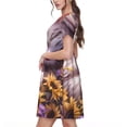 thumbnail image 2 of Balery Warm Sunflower Sleeping Cat Vestidos sueltos de manga corta para mujer, vestidos de verano 2025, vestidos casuales de corte A con vuelo., 2 of 6