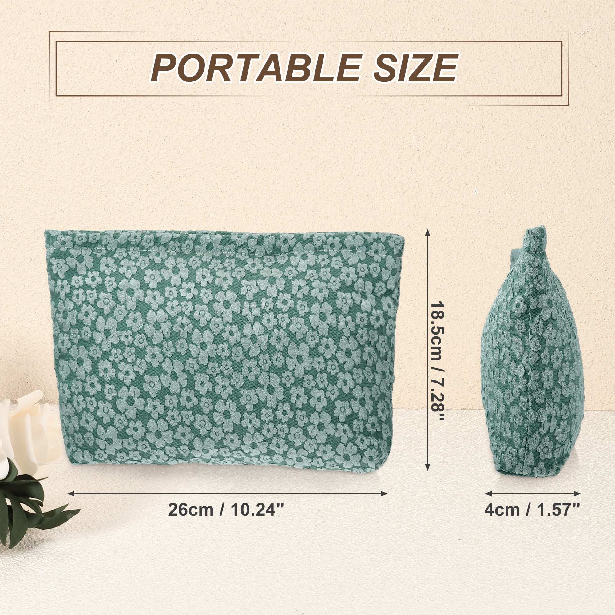 Unique Bargains Flower Cosmetic Bags Canvas Large Capacity Makeup Pouch Lipsticks Green