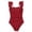 Wine, variant on Girls 1 Piece Swimsuit, Ruffle Sleeve Ruched Monokini, Solid Color Square Neck Swimwear for Kids, Beach