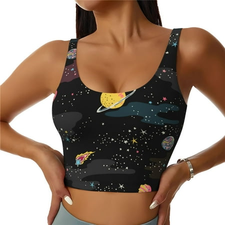 Jgfou Galaxy Print Womens Sports Bra - Padded Workout Sports Bras Crop Tank Top