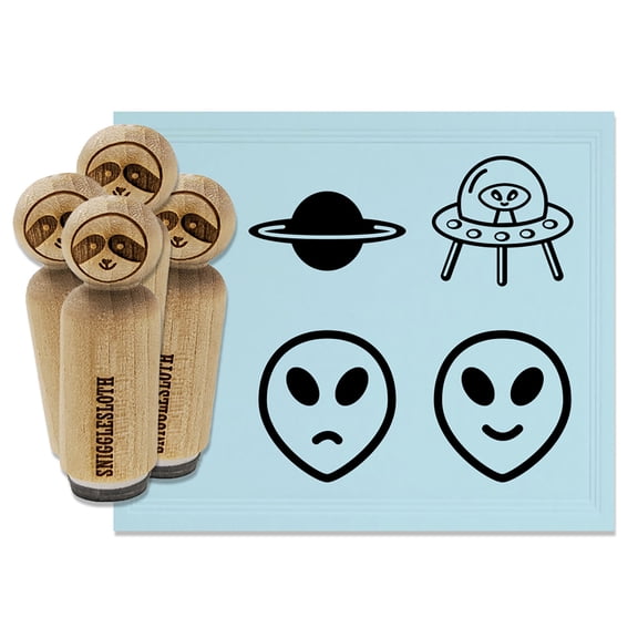 Alien Space Ship UFO Planet Rubber Stamp Set for Scrapbooking Crafting Stamping - Medium 1 Inch