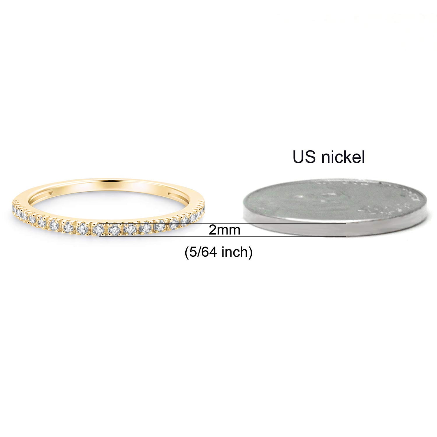 Sz 5.0 Solid 10K Yellow Gold Diamond 2MM Half Eternity Stackable Wedding Anniversary Band Ring