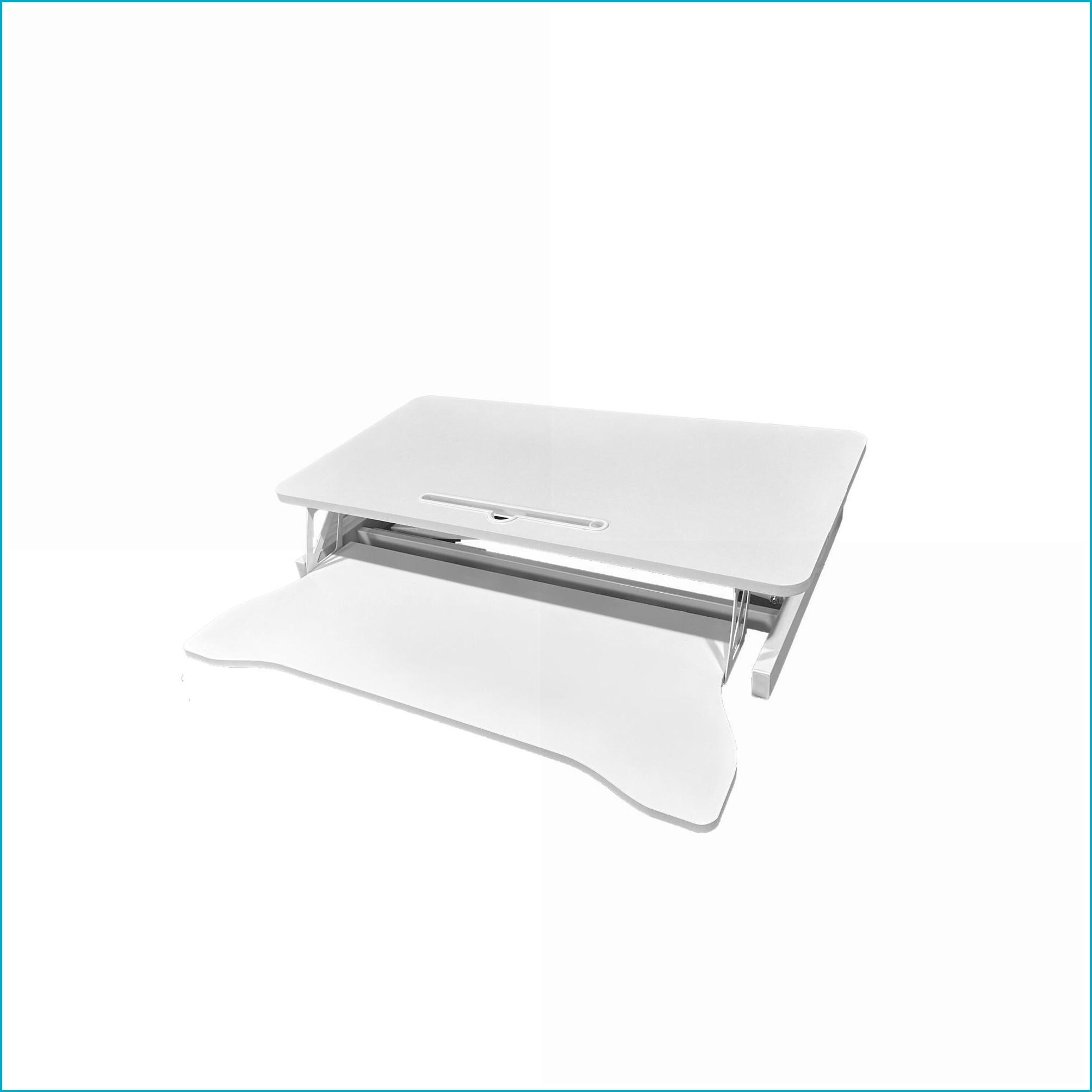 Desk Converter, Height Adjustable Sit to Stand Riser with Wide Keyboard Tray for Dual Monitors | White | MDF+Metal