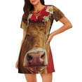 thumbnail image 1 of Balery White And Red Daisy Cow Camisón de manga corta con cuello redondo para mujer, cómodo y elegante., 1 of 6