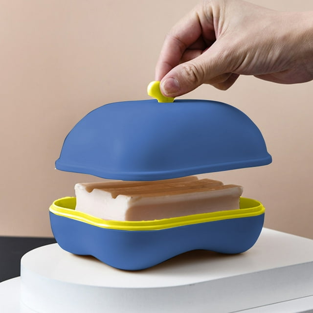 Jabonera de viaje con tapa | Jabonera de plástico para ducha | Base de drenaje para baño y viajes | Amarillo, azul, beige, verde