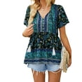 thumbnail image 1 of Seyurigaoka Women's Summer Floral Print Tops Bohemian Short Sleeve Comfy Blouses V Neck Button Front Loose T-Shirts, 1 of 10