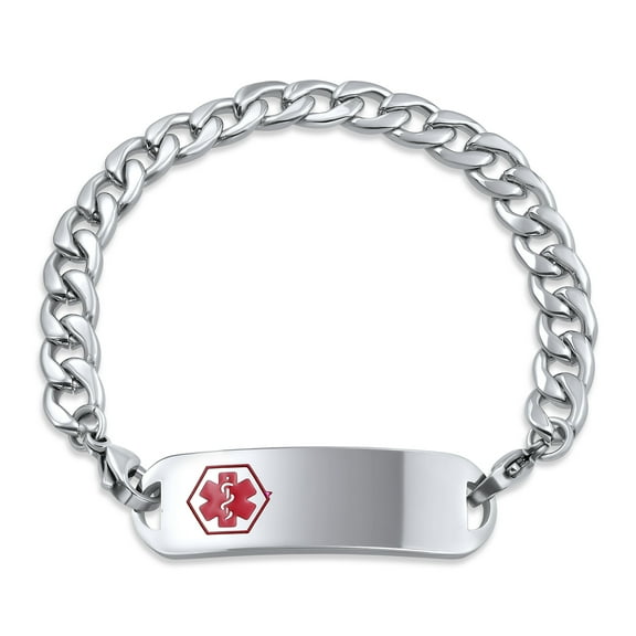 Bling Jewelry Mens Medical ID Bracelet for Men Miami Cuban or Figaro Link Steel 8.5in