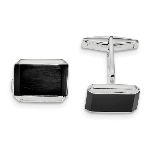Solid 925 Sterling Silver Men's Rectangle Onyx Cufflinks - 24mm x 18mm